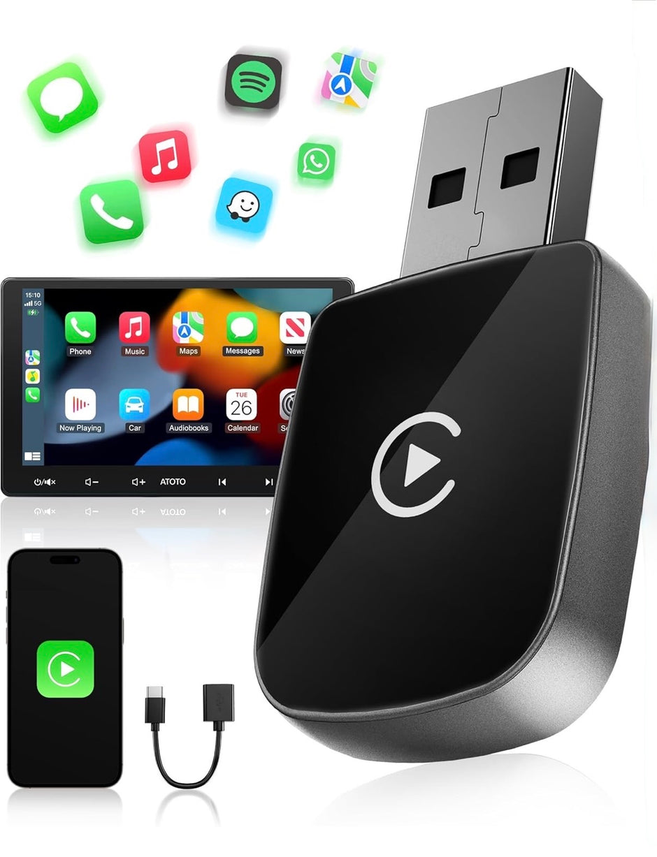 Adattatore Wireless per CarPlay – Upgrade 2025, Adattatore USB/Type-C senza fili, Connessione Veloce e Stabile senza Ritardi, Compatibile con iOS 12+