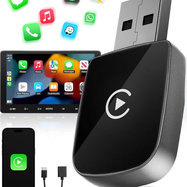 Adattatore Wireless per CarPlay – Upgrade 2025, Adattatore USB/Type-C senza fili, Connessione Veloce e Stabile senza Ritardi, Compatibile con iOS 12+