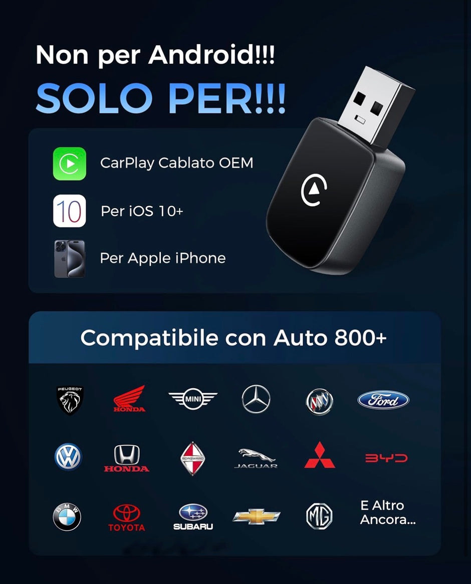 Adattatore Wireless per CarPlay – Upgrade 2025, Adattatore USB/Type-C senza fili, Connessione Veloce e Stabile senza Ritardi, Compatibile con iOS 12+