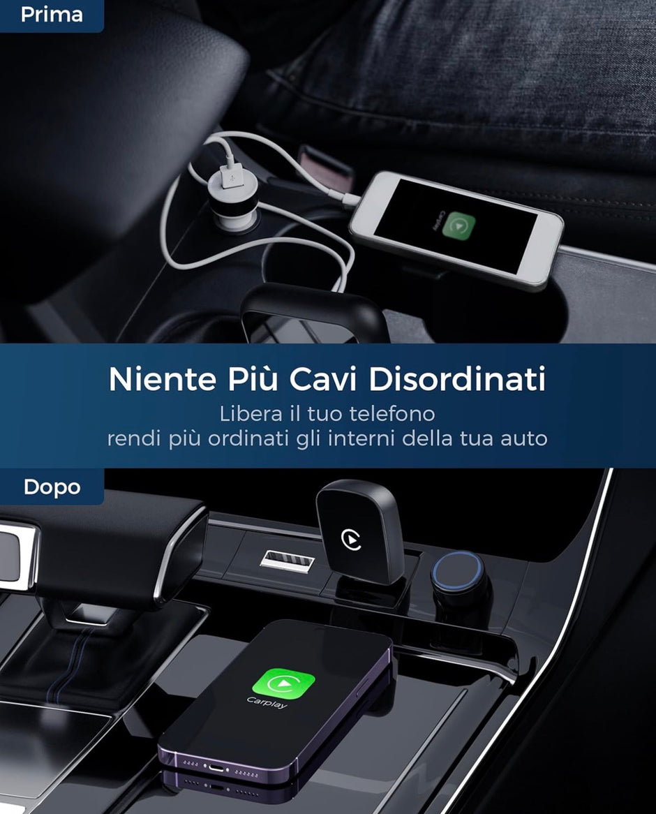 Adattatore Wireless per CarPlay – Upgrade 2025, Adattatore USB/Type-C senza fili, Connessione Veloce e Stabile senza Ritardi, Compatibile con iOS 12+
