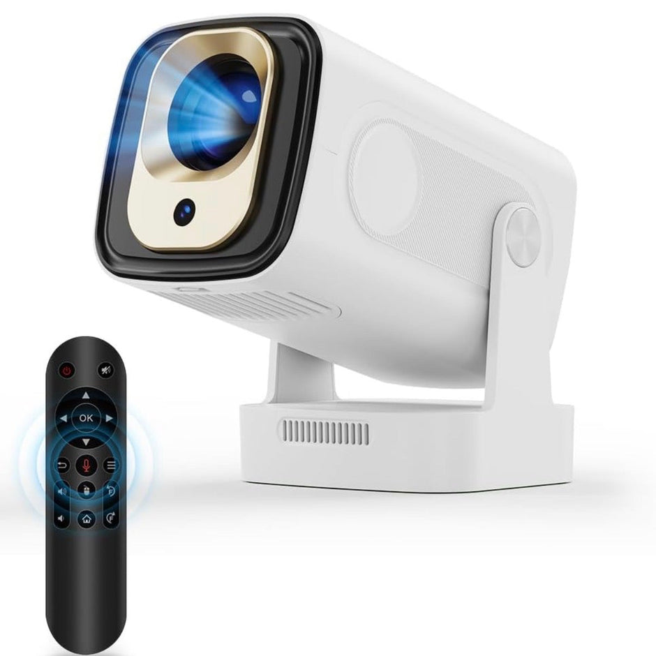 Proiettore 4K, Mini Proiettore Portatile con WiFi 6 e Bluetooth 5.4, Ruotabile 180°, Messa a fuoco automatica Videoproiettore da soffitto hd, vocale remoto Air Mouse 2025 Aggiornato