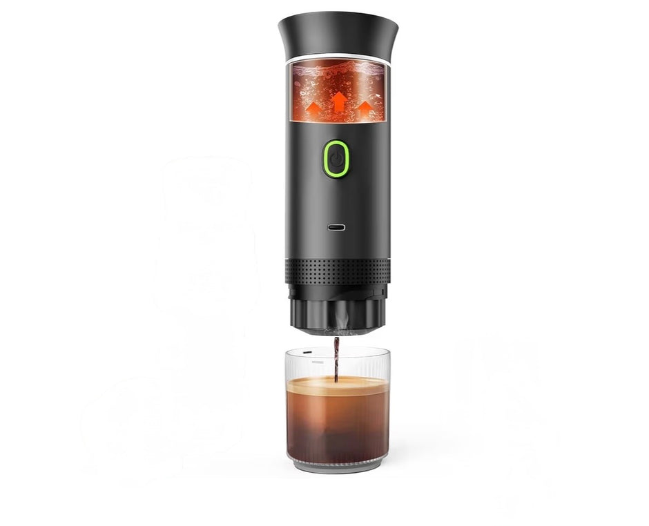 Macchina per Espresso Portatile 3 in 1 – Compatibile con Capsule Nespresso, Dolce Gusto e Caffè Macinato, 20 Bar, Autoriscaldante, USB-C, 8,5×24,5 cm