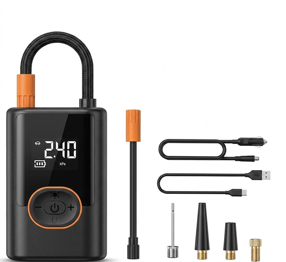 Compressore Aria Portatile 150 PSI, Mini Compressore Elettrico Portatile Senza Fili con Schermo Digitale e Torcia LED, per Auto, Moto, Bicicletta, Palla