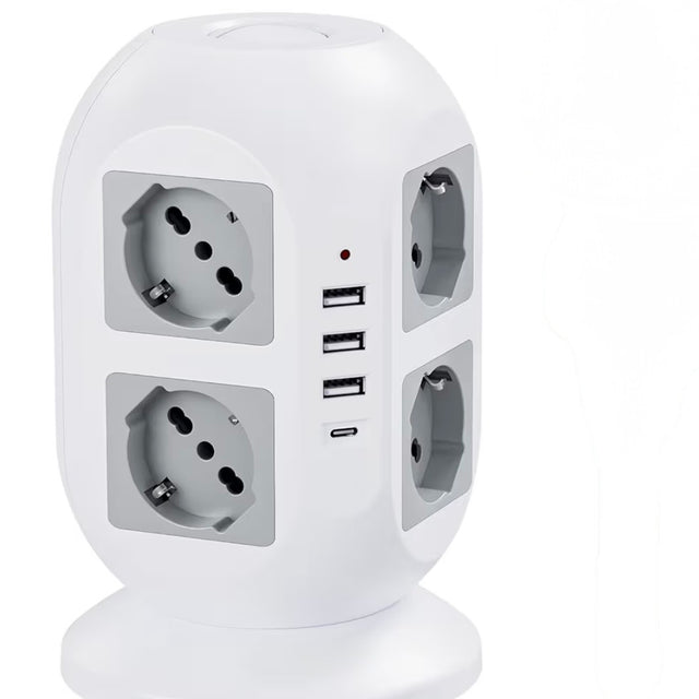 Ciabatta Multipresa 8 Schuko con 4 USB, Torretta Multipresa con Interruttore e Prolunga Elettrica 2 Metri, 20W Ricarica rapida per Phone, Pad, Adattatore Itailne per Ufficio, Casa, Grigio